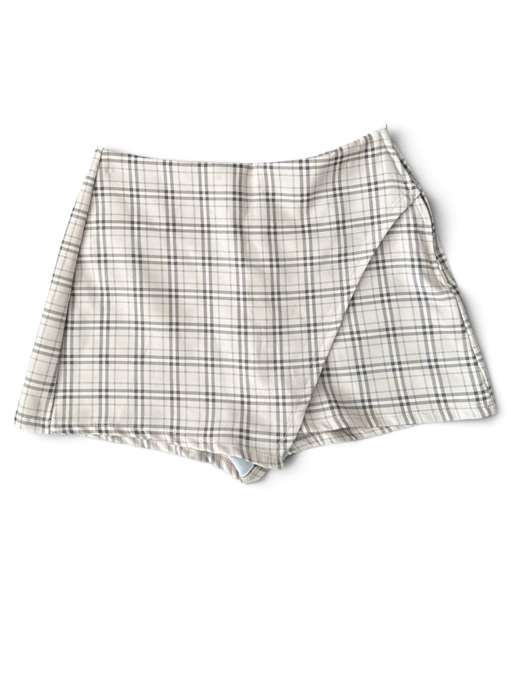 Altar’d State Women’s Plaid Wrap Skort Shorts in Cream